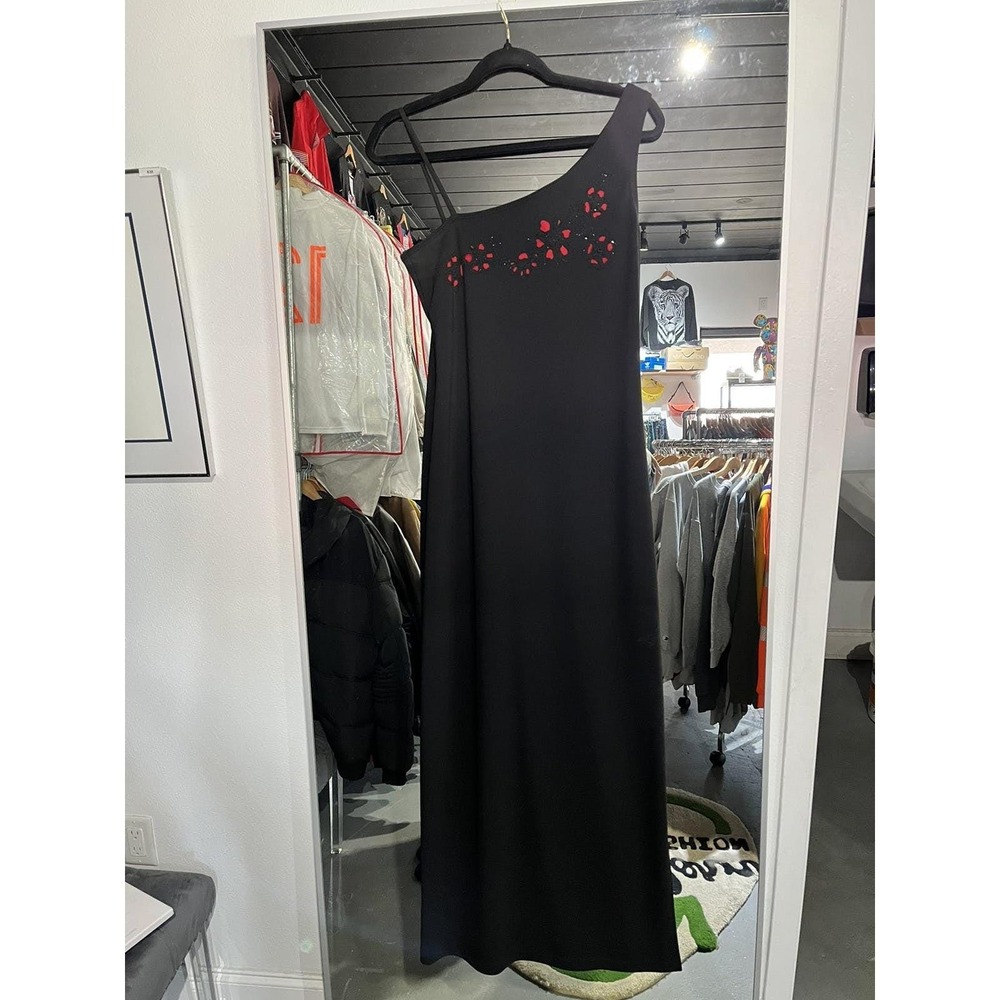 Vintage My Michelle Black One Shoulder Red Flower Dress Medium
